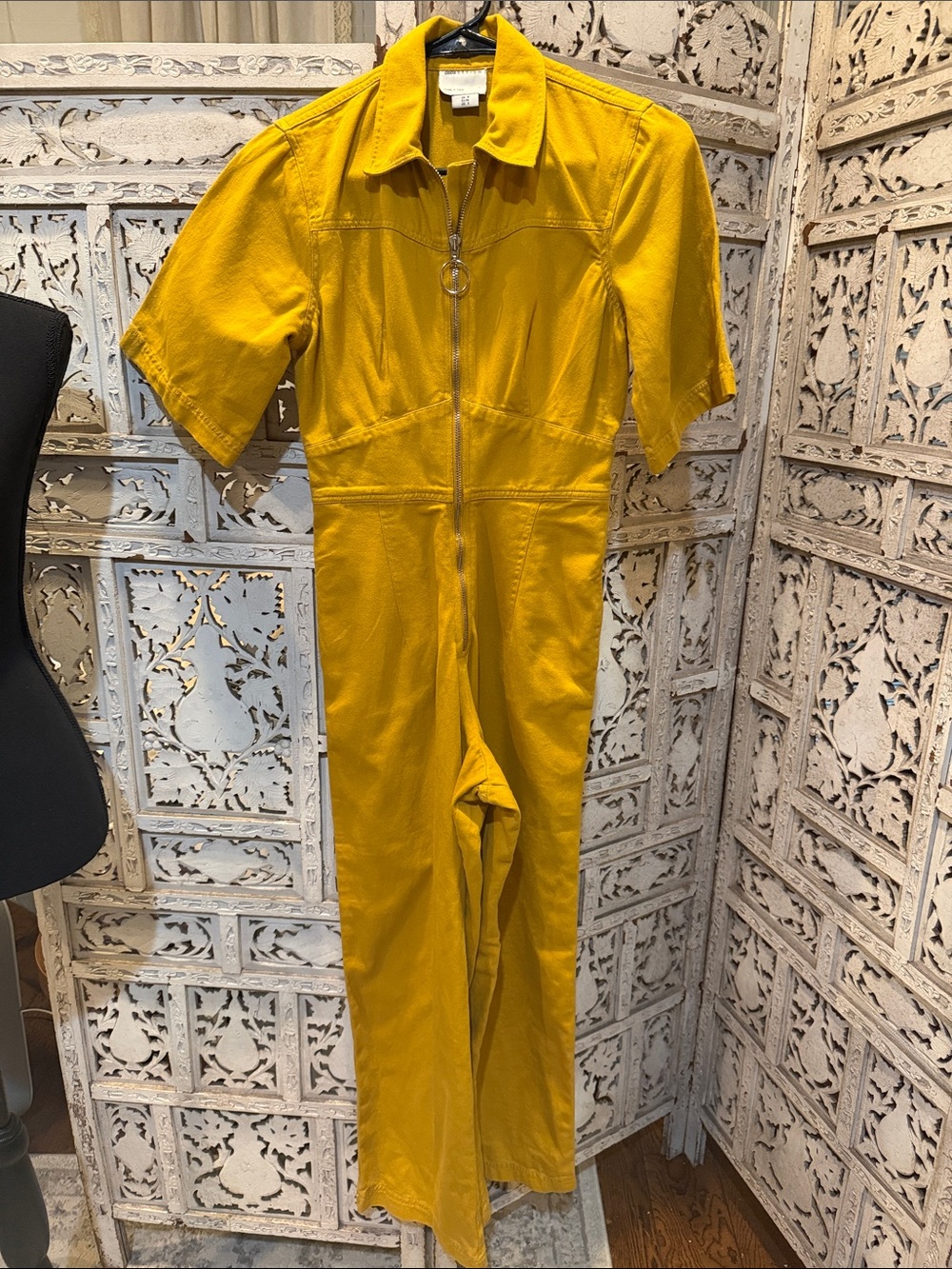 ASOS Mustard Yellow Short-Sleeve Utility Jumpsuit with Front Zip